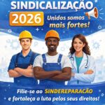 A imagem tem como finalidade divulgar e fortalecer a Campanha de Sindicalização 2026 do SINDEREPARAÇÃO, estimulando os trabalhadores da categoria a se filiarem ao sindicato. Ela busca: Conscientizar sobre a importância da união dos trabalhadores para a defesa de direitos; Valorizar a categoria, representando diferentes perfis profissionais e transmitindo inclusão, diversidade e força coletiva; Reforçar a identidade sindical, destacando o nome do SINDEREPARAÇÃO e sua atuação; Convocar à ação, com mensagem direta de incentivo à filiação (“Associe-se agora”); Aumentar o alcance institucional, sendo adequada para uso em site, redes sociais, materiais digitais e campanhas informativas.